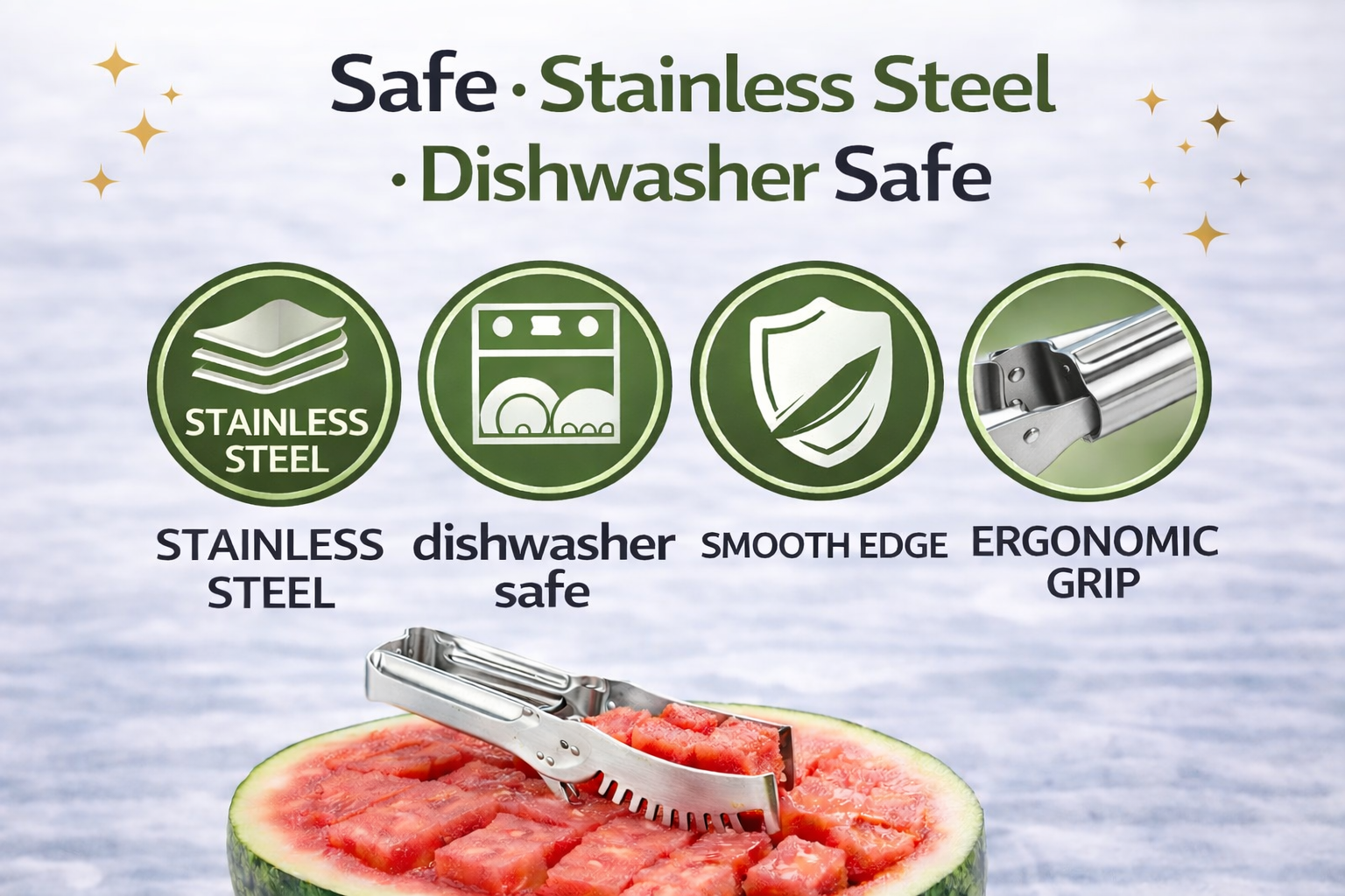 WOWZY 2-in-1 Watermelon Slicer & Serving Tongs – Stainless Steel Fruit Cutter for Perfect Cubes